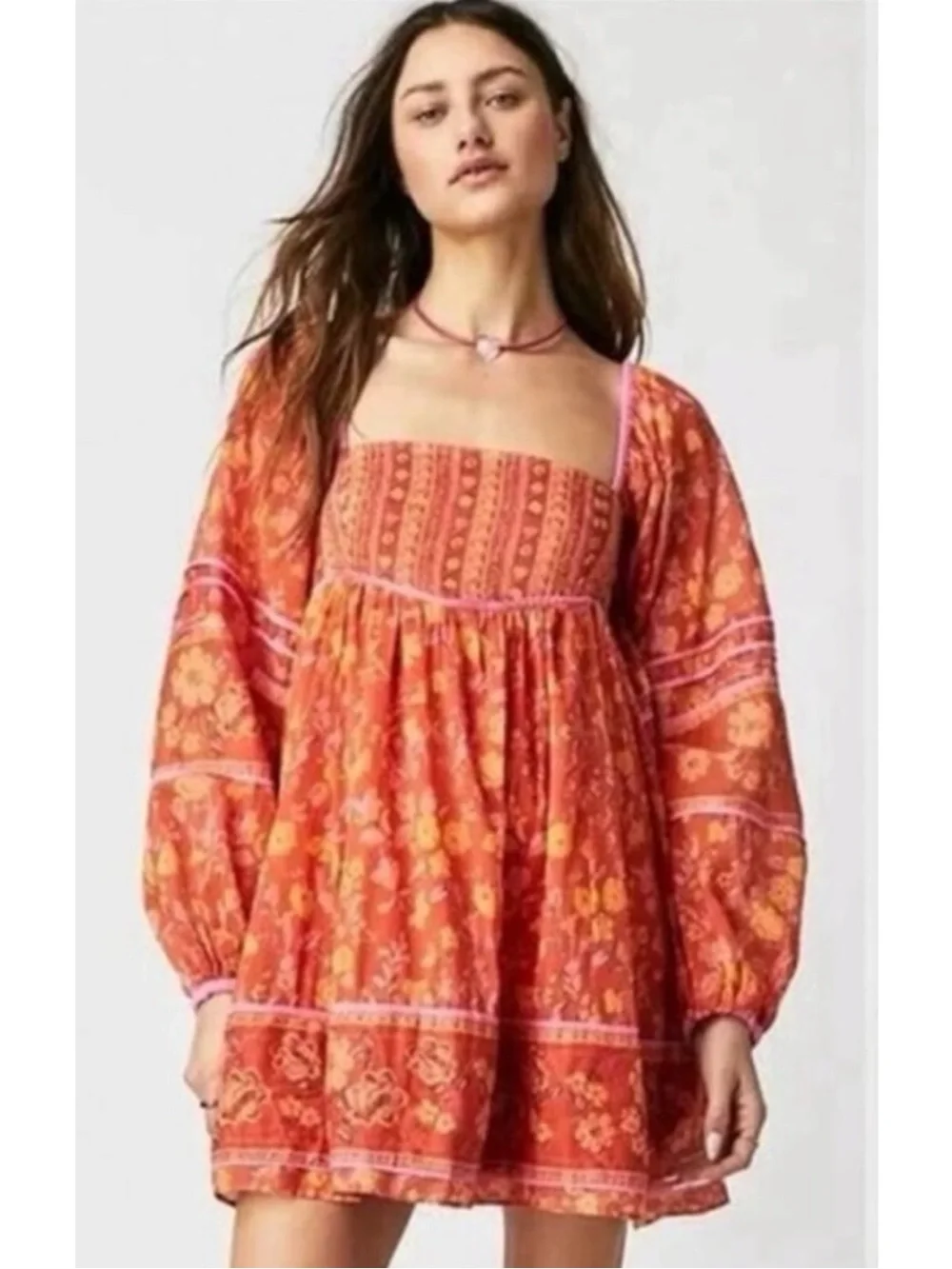 Free People Bohemian Retro 70s Flower Child Endless Afternoon Mini Dress XS